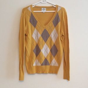 St Johns Bay Argyle Yellow & Gray Sweater